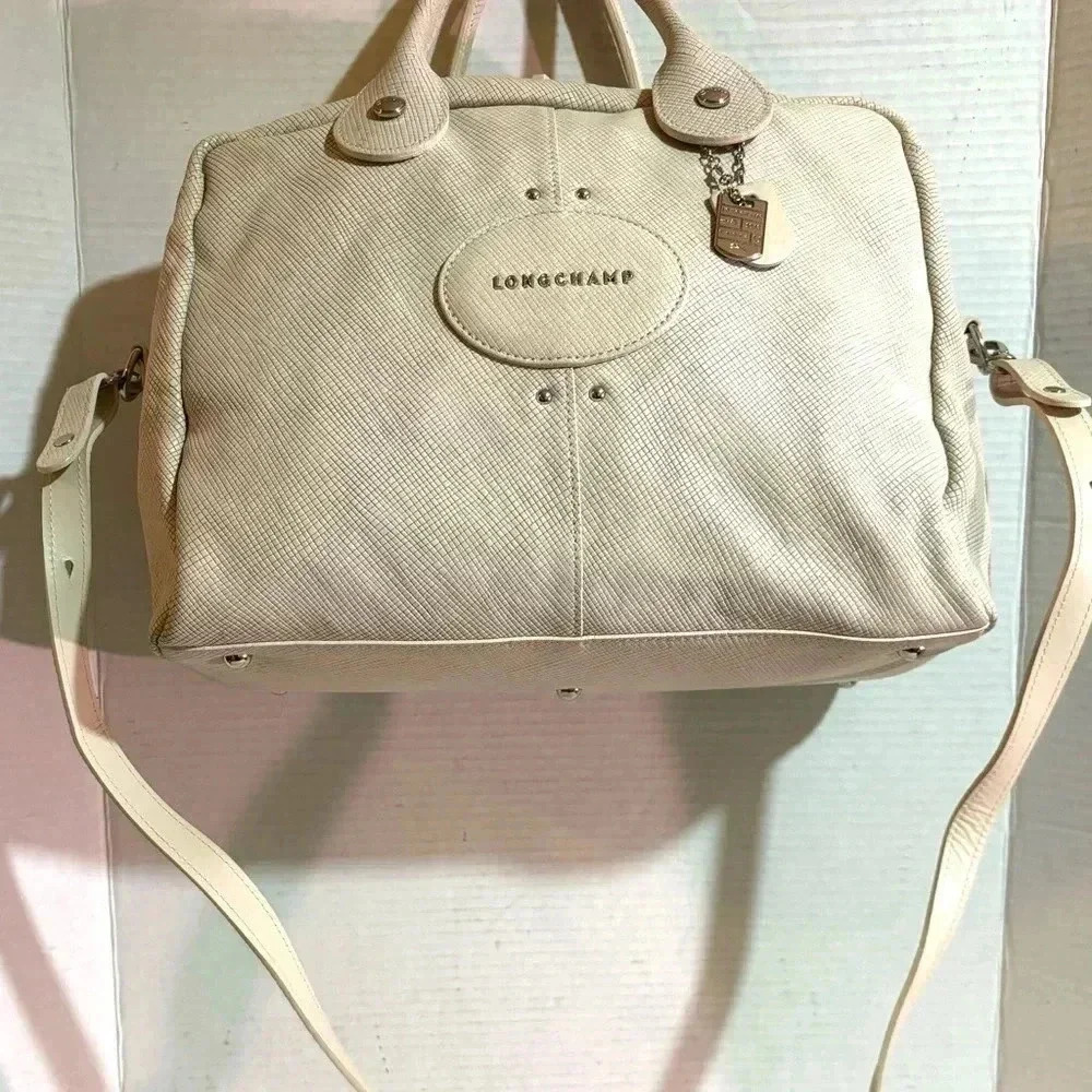 Longchamp cream leather quadri 2 way satchel handbag